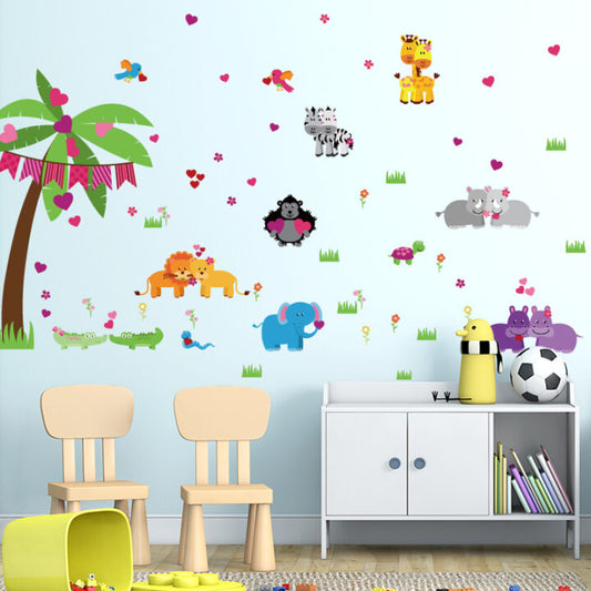 Cartoon Animals Wall Sticker SK-2016 Tree Colorful Birds Hearts For Kids Room Extra Large Wall Paper PVC Removeable Wall Decor
