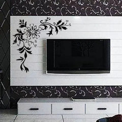 Black Floral Corner Vine and Butterfly Wall Sticker Decal