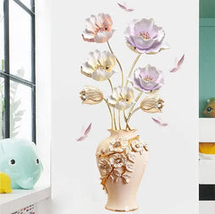 Elegant Floral Vase Wall Sticker with Floating Butterflies Home Decor
