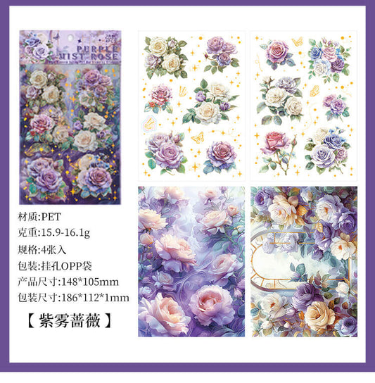 Purple Rose Flower Stickers Set for Scrapbooking and Crafts