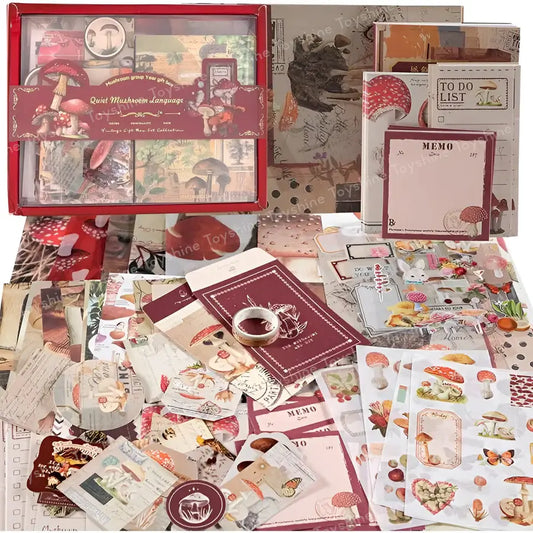 Mushroom Scrapbooking Gift Kit – Stickers, Papers, Washi Tape & Memo Pads
