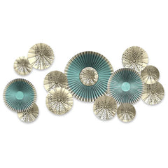 Teal and Gold Pleated Medallion Fans Wall Decal