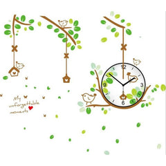 Charming Bird Branch Wall Sticker Clock With Quotes Decals