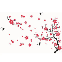 Black Cherry Blossom Tree Branches with Flying Birds Wall Decal