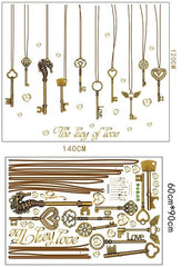 Vintage Hanging Keys and Heart Accents Wall Decal