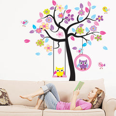 Colorful Cartoon Wall Sticker Sheet – Fun Floral & Bird Designs
