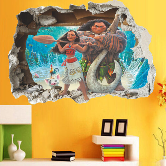 Disney Moana Maui 3D Broken Wall Sticker Kids Room Decal