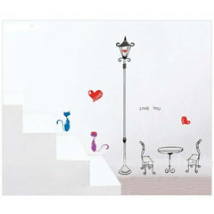 Charming Street Lamp Cute Cats Love You Wall Decal Sticker