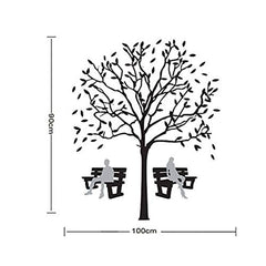 Large Black Tree with Benches Removable Wall Sticker Decal