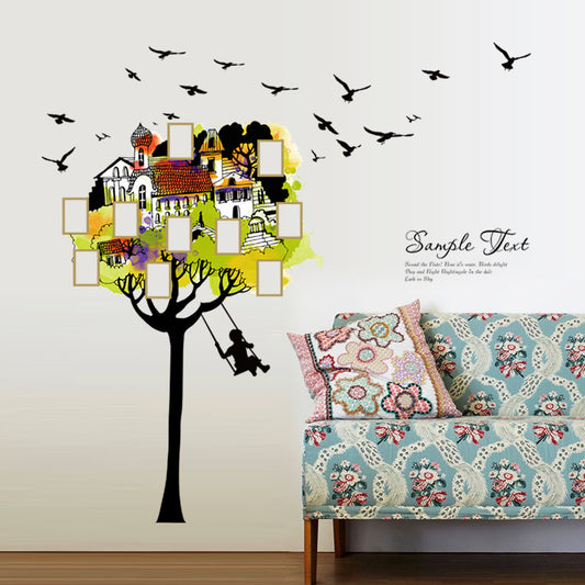 Creative Family Tree Wall Sticker With Photo Frames And Birds