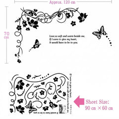 Black Floral Vine and Butterflies Quote Wall Sticker Decal