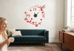 Red Fairy And Rose Floral Circle Wall Clock Decal