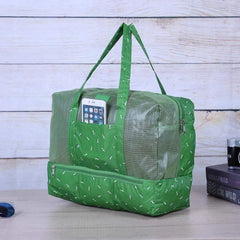 Green Floral Print Mesh Travel Duffel Bag with Zipper