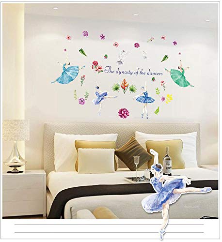 Watercolor Ballerina Dancers and Floral Wall Stickers for Room Decor