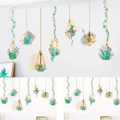 3D Hanging Geometric Terrarium Plants & Lights Wall Sticker Decal