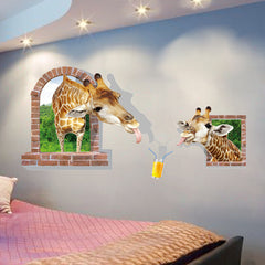 3D Giraffe Brick Arch Window Wall Sticker Decal Home Decor