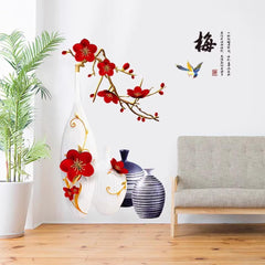 Wall Stickers Floral Vase Peel and Stick Home Wall Decor