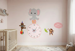 Cute Animal Circus Elephant And Monkeys Kids Wall Clock