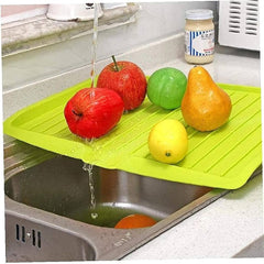 Green Plastic Kitchen Countertop Dish Drying Mat Drainer Tray