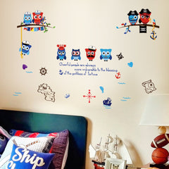 Cute Owl Nautical Pirate Theme Kids Wall Sticker Decal