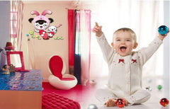 Cute Bunny Costume Girl And Cat Wall Sticker Clock