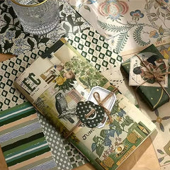 Green Aesthetic Scrapbooking Kit – Stickers, Papers & Tags Set