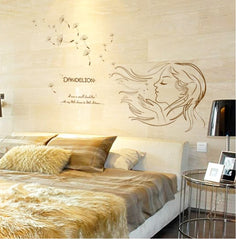 Botanical Woman Face Dandelion Removable Vinyl Wall Sticker Decal