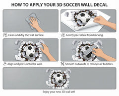 3D Breaking Wall Soccer Ball Decal Boys Room Decor