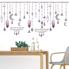 Bohemian Purple Crystal Moon Hanging Beads Wall Decal Sticker