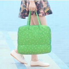 Green Floral Print Mesh Travel Duffel Bag with Zipper
