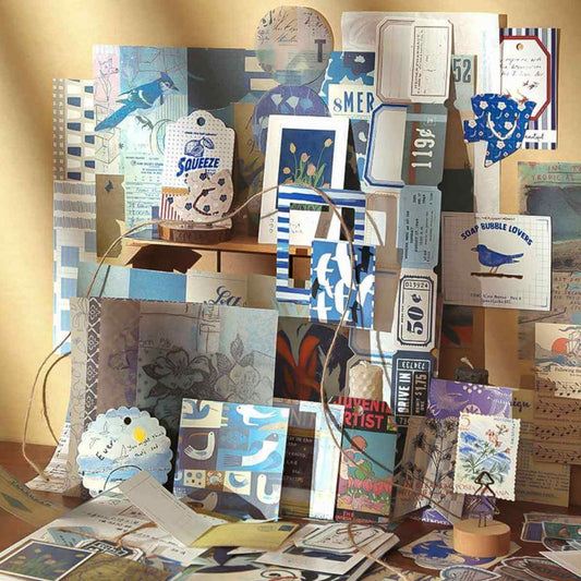 Blue Aesthetic Scrapbooking Kit – Stickers, Papers & Tags Set