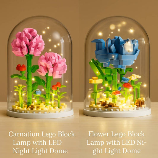Mini Flower Lego Block Lamp with LED Night Light Dome