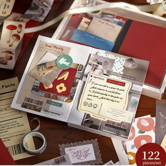 DIY Scrapbook Gift Set – 122 PCS Journaling Stickers & Tape