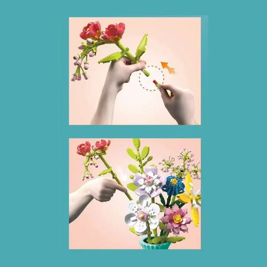 Colorful Flower Bouquet Building Kit – DIY Vase Brick Set