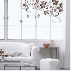 Brown Floral Vine and Butterflies Wall Sticker Decal