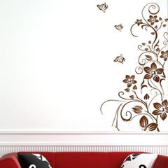 Brown Floral Vine and Butterflies Wall Sticker Decal