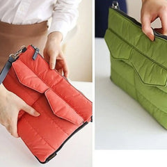 Dark Green and Red Quilted Gadget Pouch with Multiple Compartments