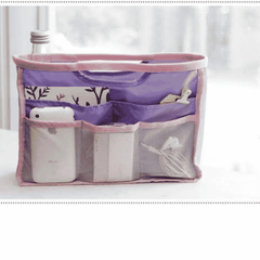 Multi Pocket Purple and Pink Mesh Handbag Travel Storage Organizer