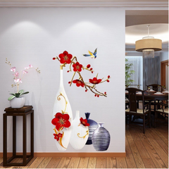 Wall Stickers Floral Vase Peel and Stick Home Wall Decor