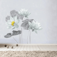 Elegant Ink Lotus Flower Water Lily Waterproof Wall Sticker Decal