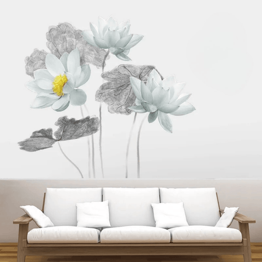 Elegant Ink Lotus Flower Water Lily Waterproof Wall Sticker Decal