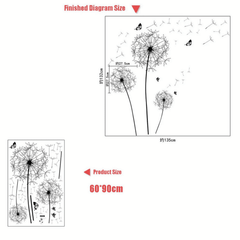Black Dandelion Flying Seeds and Butterflies Wall Sticker Art