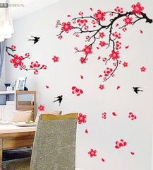 Cherry Blossom Tree Branch and Flying Birds Wall Sticker