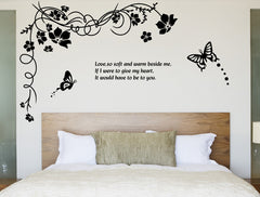 Black Floral Vine and Butterflies Quote Wall Sticker Decal