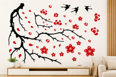 Cherry Blossom Tree Branch and Flying Birds Wall Sticker