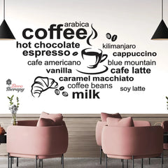 Coffee Menu Typography and Cup Wall Decal