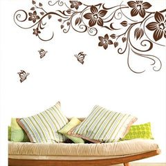 Brown Floral Vine and Butterflies Wall Sticker Decal