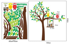 Creative Tree Branch With Cute Colorful Owls Wall Sticker Decor