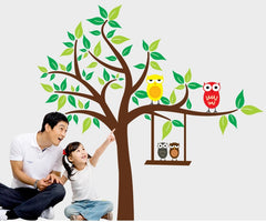 Creative Tree Branch With Cute Colorful Owls Wall Sticker Decor