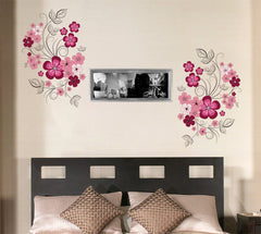 Pink Blossom Wall Sticker Floral Wall Paper Colorful Wall Art Decor For Home PVC Removeable Wall Decal